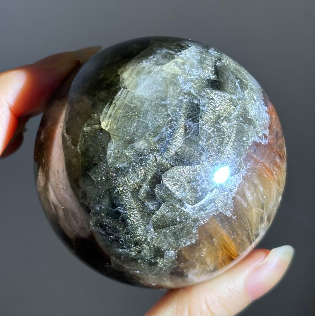 凄くレア　高品質　ルチル　フローライト　パイライト　共生　スフィア