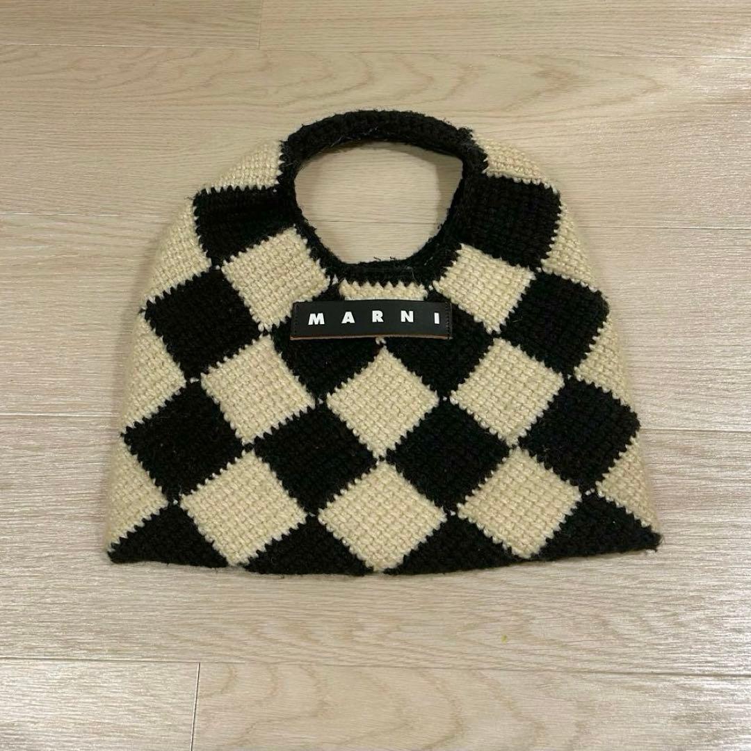 MARNI マルニ チェック柄ハンドバッグ 保存袋付 ブラック&ホワイト