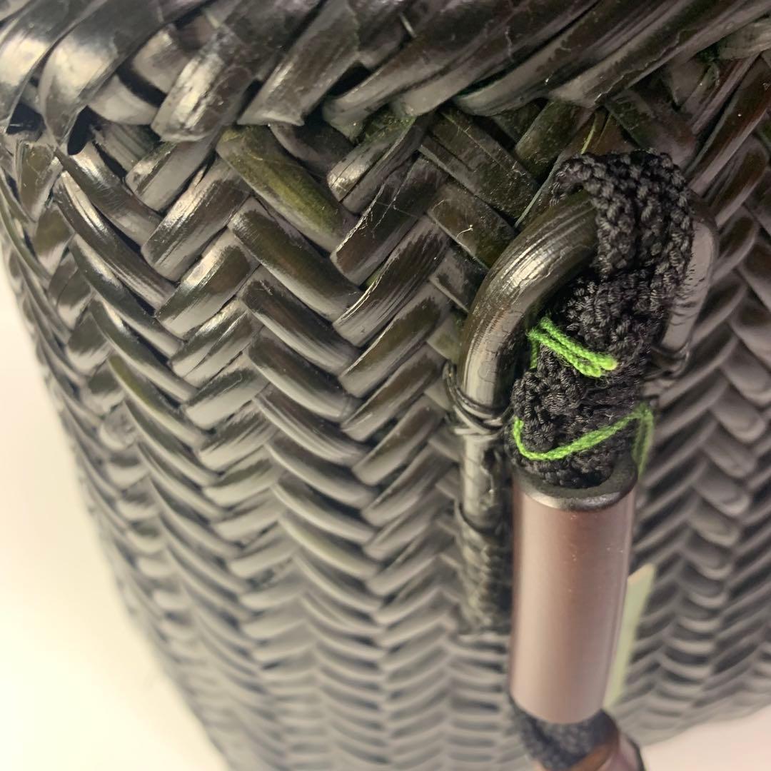 竹巧彩　竹　籠バッグ　カゴバッグ　内布あり　巾着　新品　黒　和装小物　縦横網代