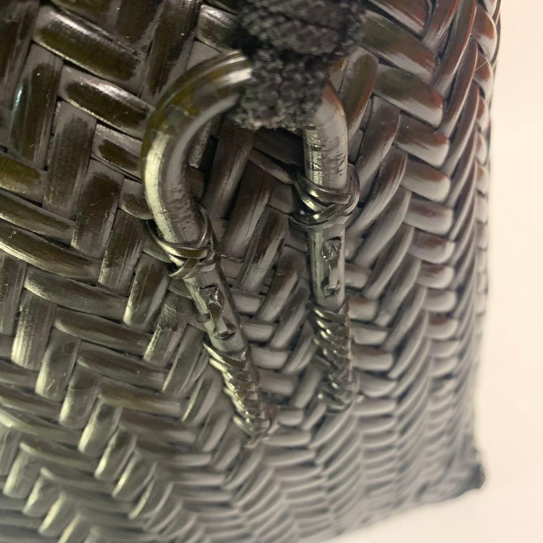 竹巧彩　竹　籠バッグ　カゴバッグ　内布あり　巾着　新品　黒　和装小物　縦横網代