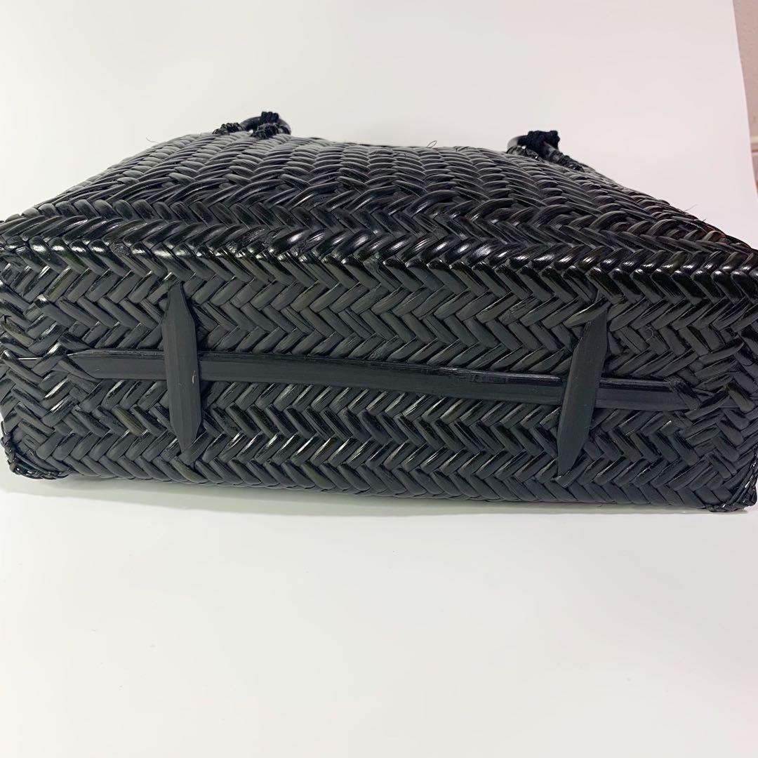 竹巧彩　竹　籠バッグ　カゴバッグ　内布あり　巾着　新品　黒　和装小物　縦横網代