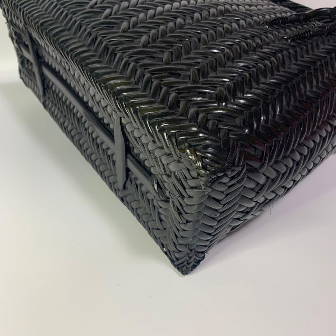 竹巧彩　竹　籠バッグ　カゴバッグ　内布あり　巾着　新品　黒　和装小物　縦横網代