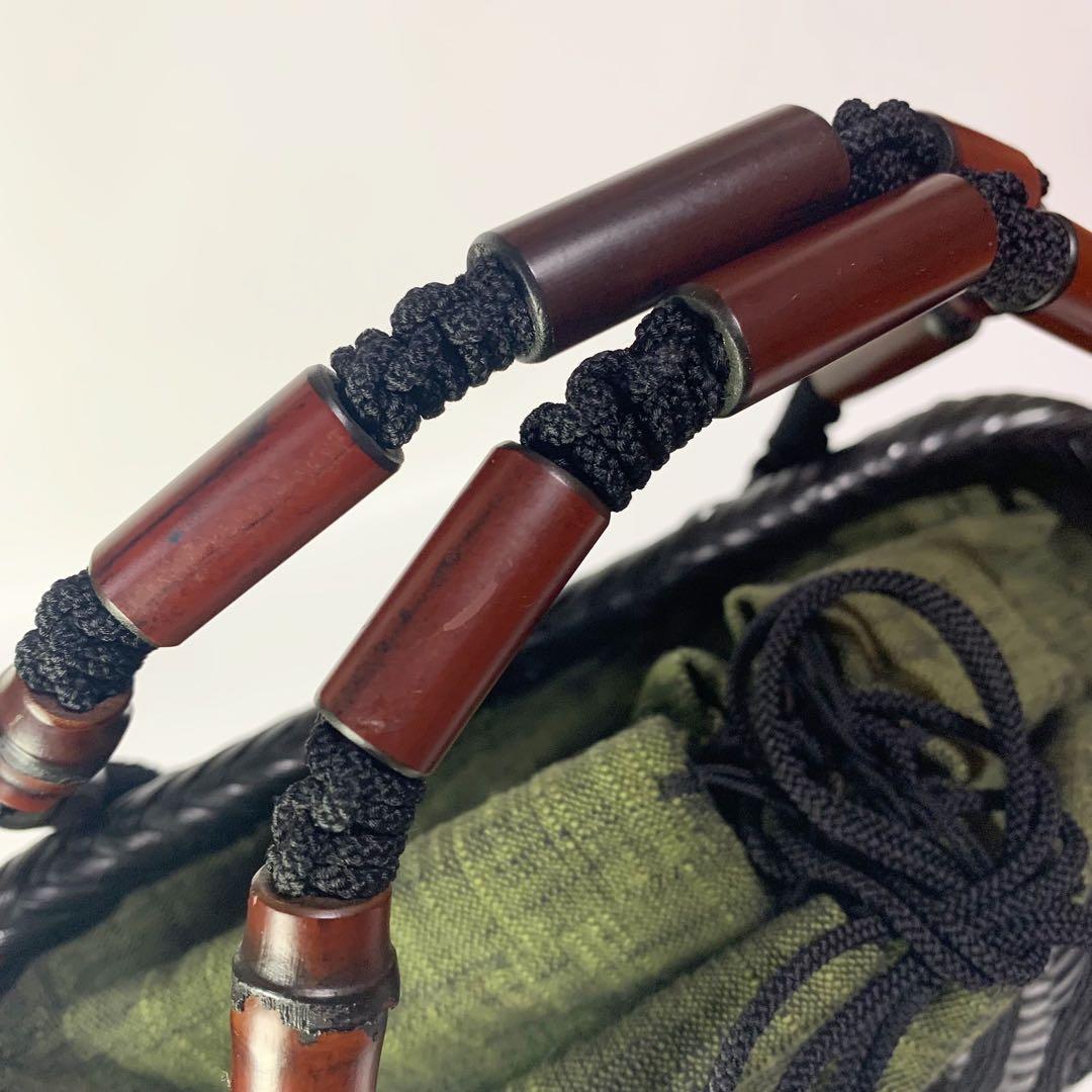 竹巧彩　竹　籠バッグ　カゴバッグ　内布あり　巾着　新品　黒　和装小物　縦横網代