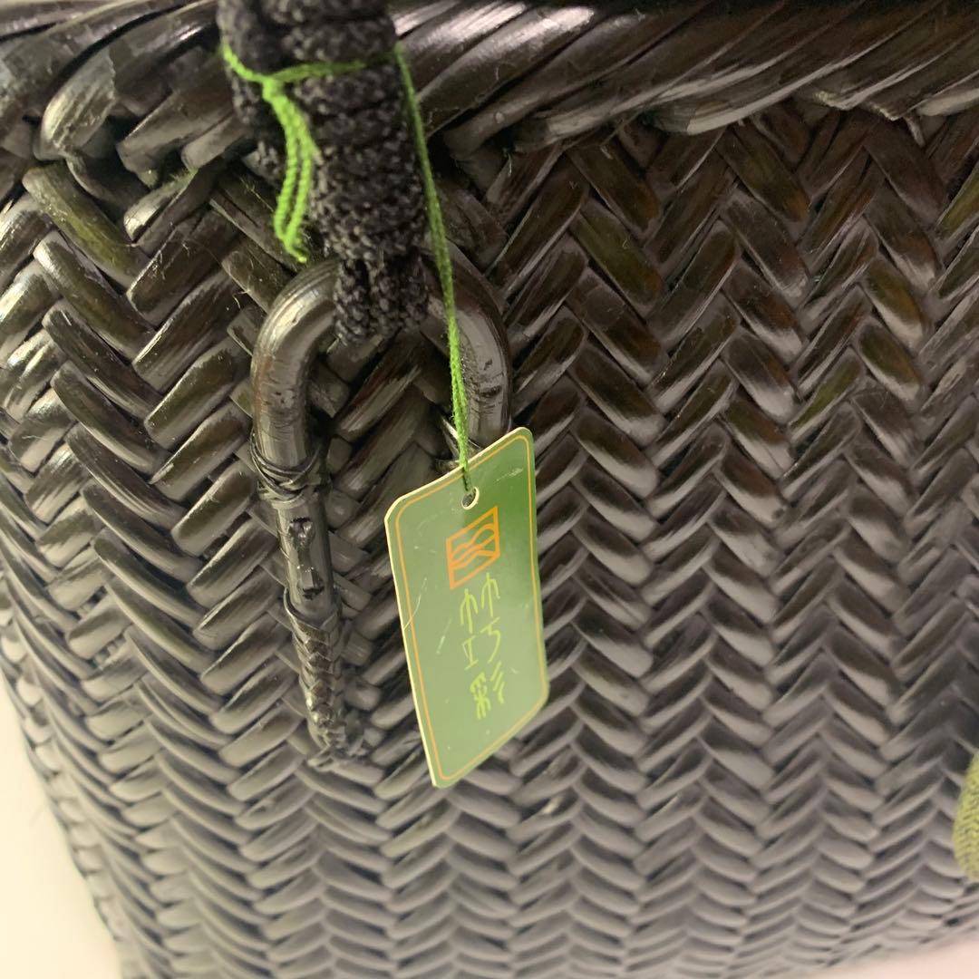 竹巧彩　竹　籠バッグ　カゴバッグ　内布あり　巾着　新品　黒　和装小物　縦横網代