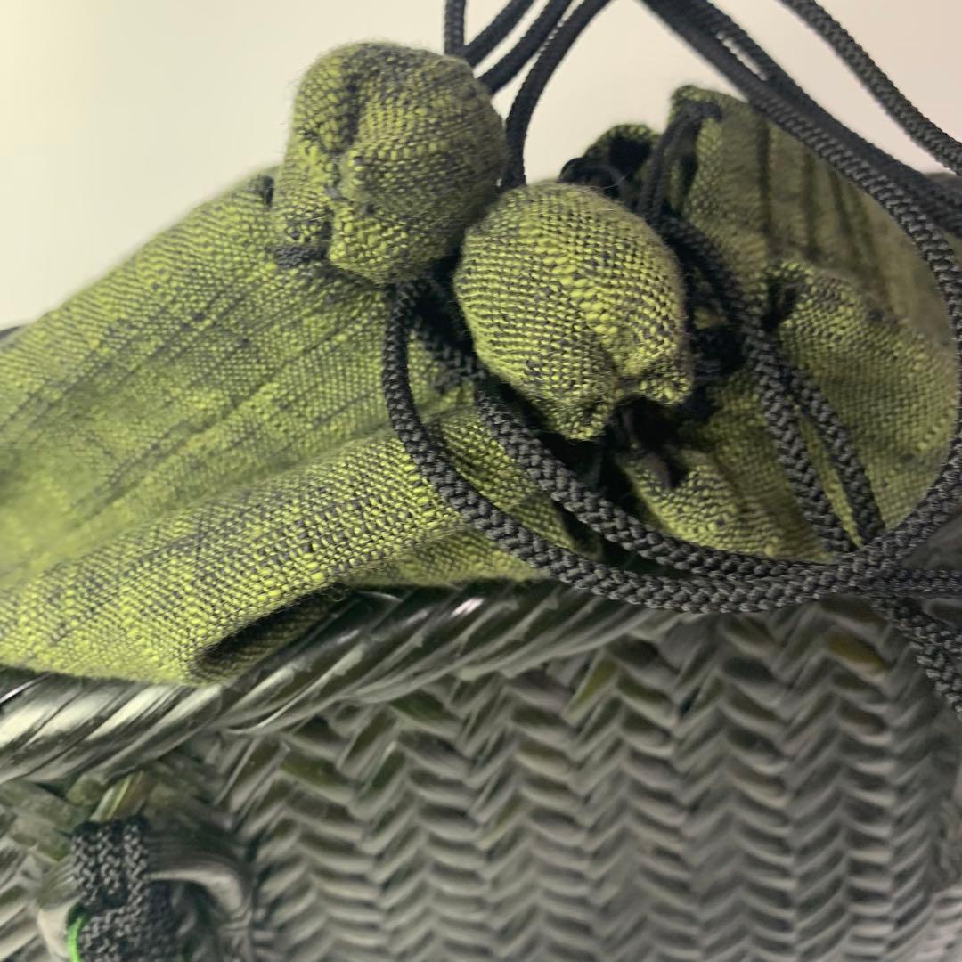 竹巧彩　竹　籠バッグ　カゴバッグ　内布あり　巾着　新品　黒　和装小物　縦横網代