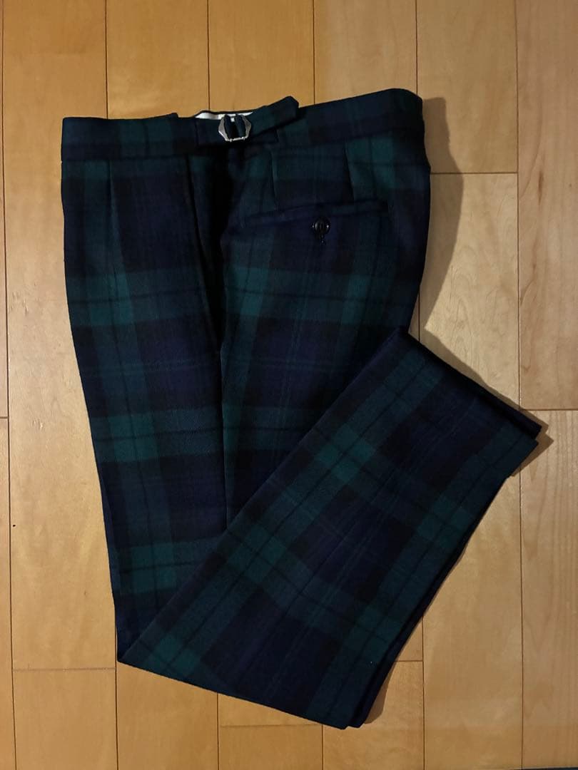 ベルナールザンス　チェック柄スラックス ダークグリーン/ネイビー