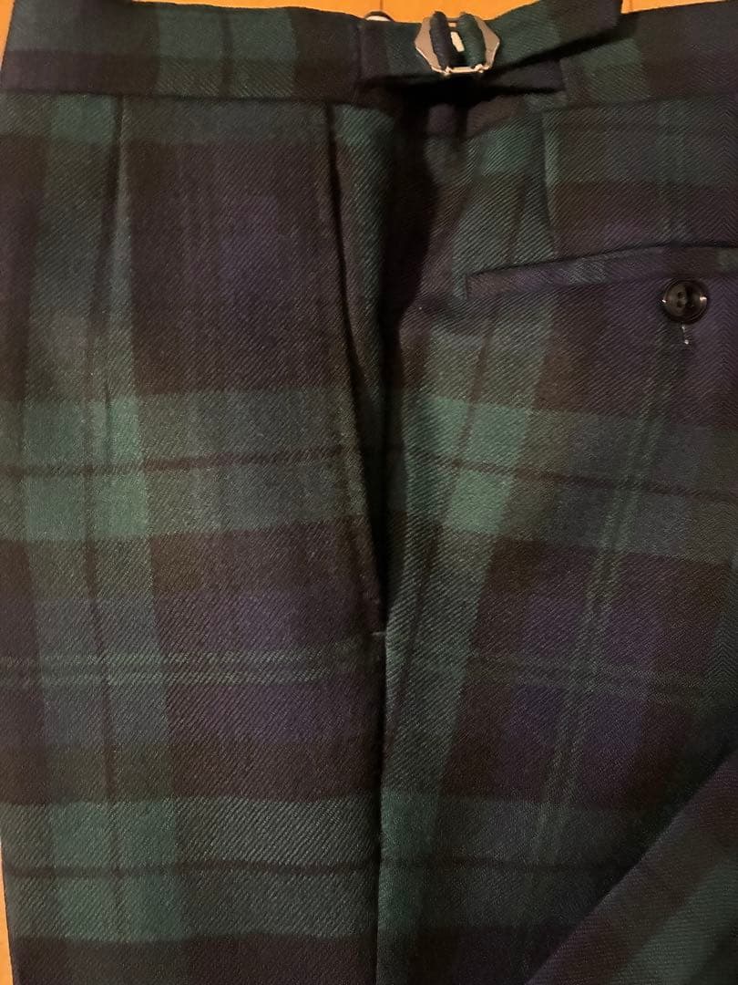 ベルナールザンス　チェック柄スラックス ダークグリーン/ネイビー