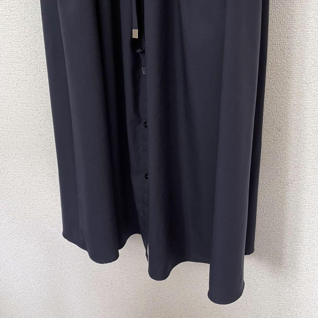 ANAYIアナイ ネイビーシャツワンピースウエストフロントリボン紐