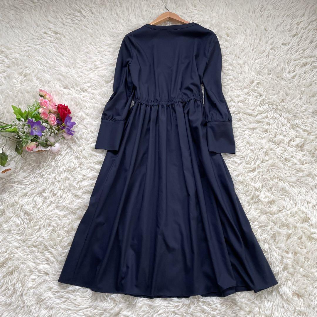 ANAYIアナイ ネイビーシャツワンピースウエストフロントリボン紐