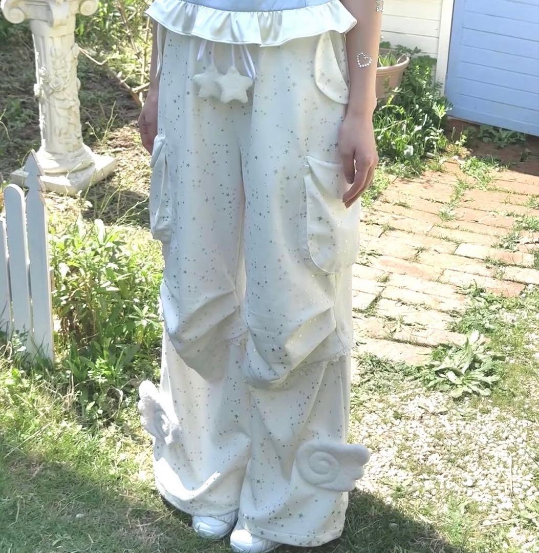 Hashtag ddd ホワイト スウェット パンツ スター　ラインストーン 星