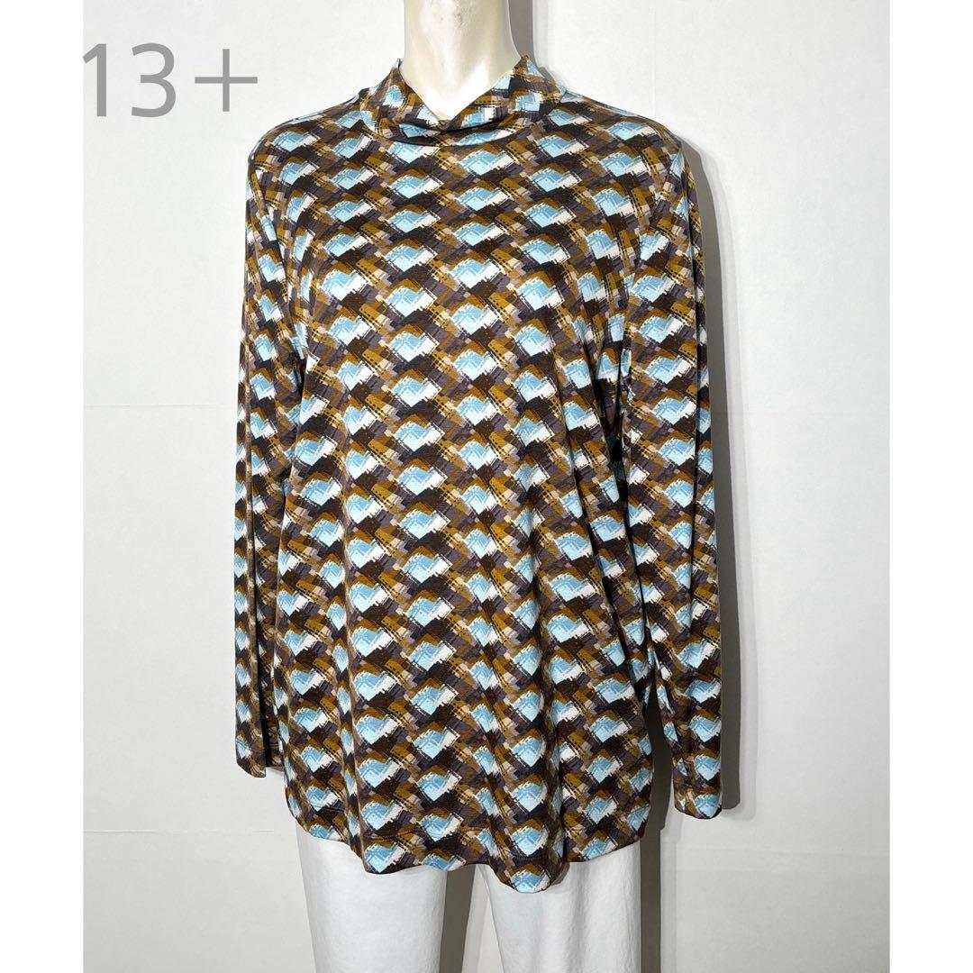 【新品】定価36,300円　レリアン　幾何学ハイネックカットソー ブルー系13＋