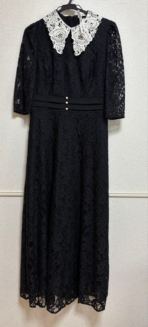 LEJA leja レースビッグカラー花柄刺繍ロングフレアドレスワンピース