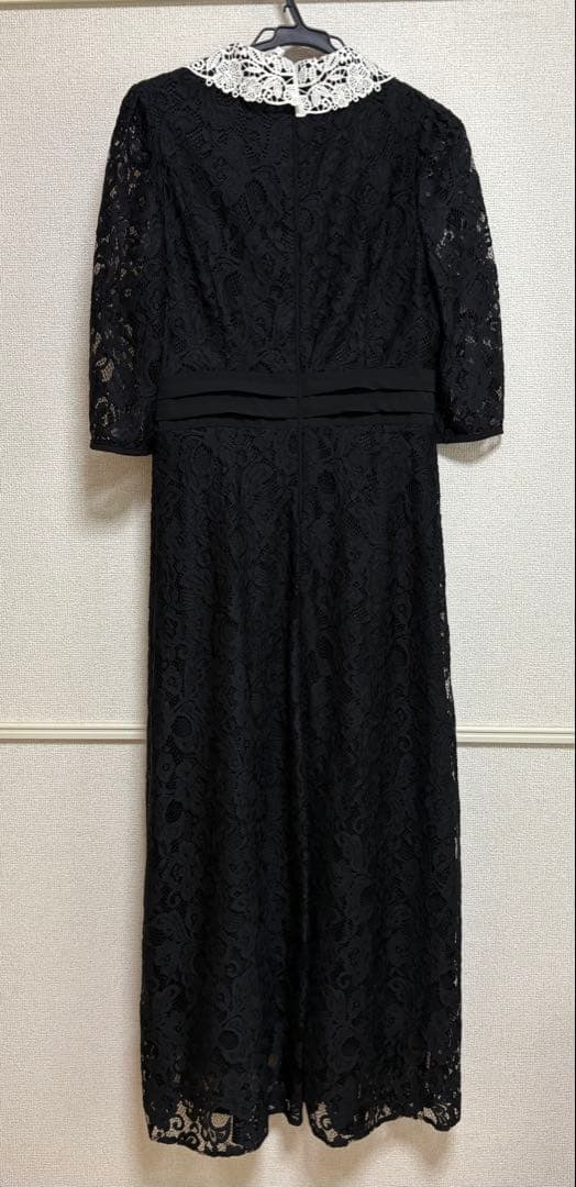 LEJA leja レースビッグカラー花柄刺繍ロングフレアドレスワンピース