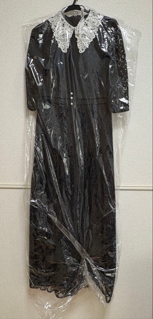 LEJA leja レースビッグカラー花柄刺繍ロングフレアドレスワンピース