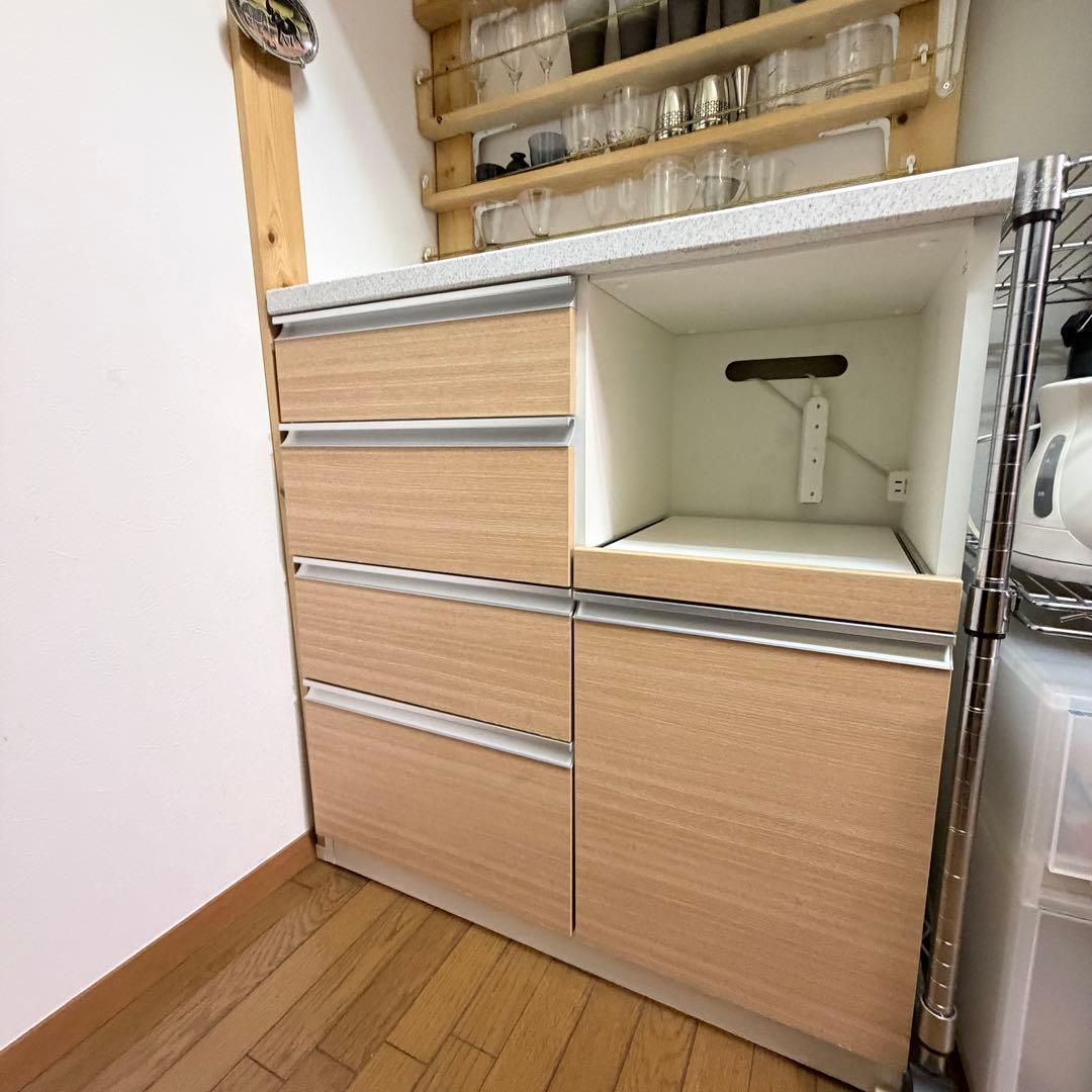 ニトリ カップボード シャロー 食器棚 木目 キッチンカウンター