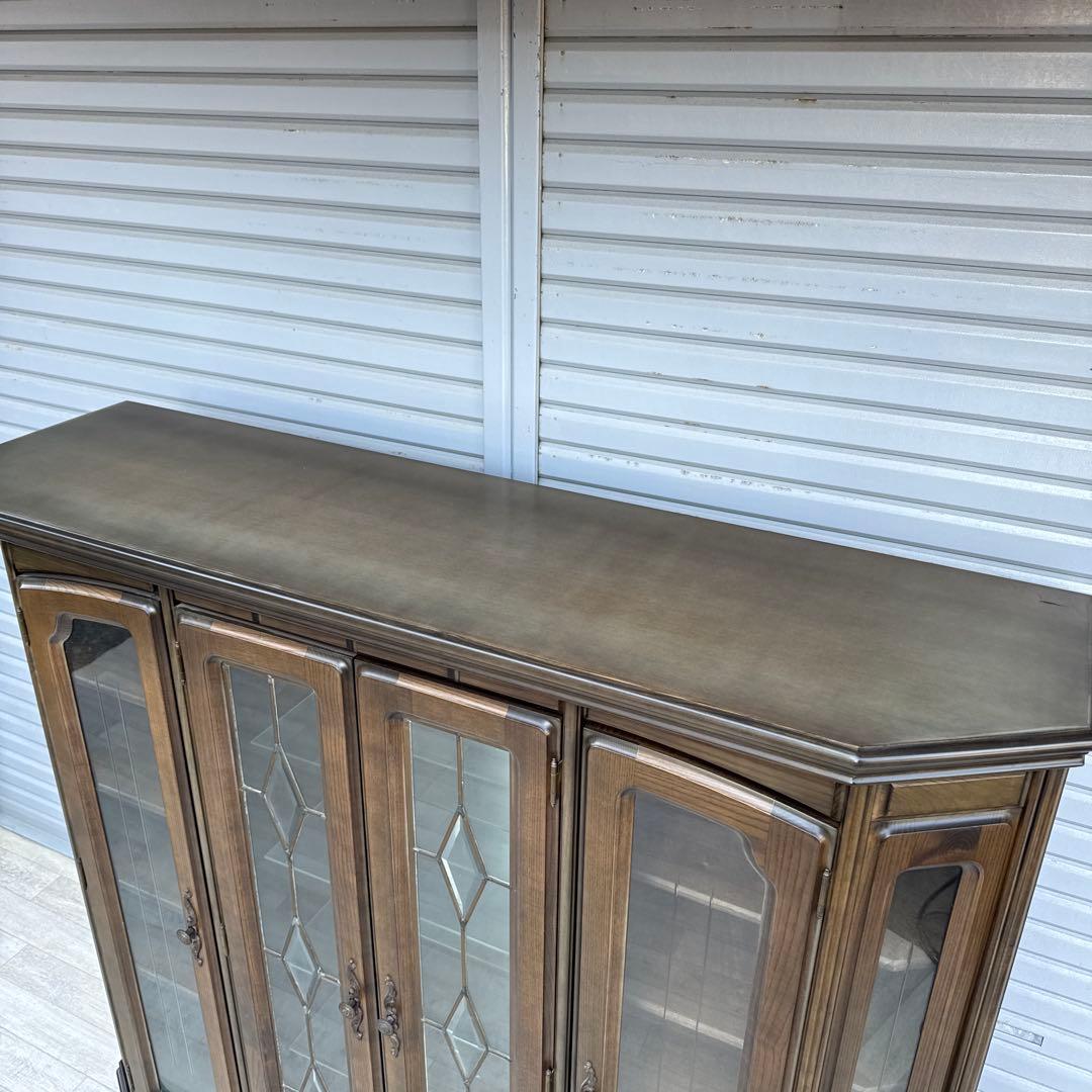 希少ヴィンテージ 旭川純木工芸　いさみや　ステンドグラス　飾り棚　キャビネット