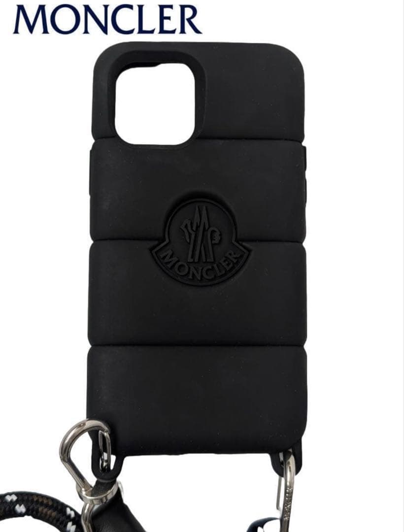 MONCLER ブラック iPhone12ケース ストラップ付き