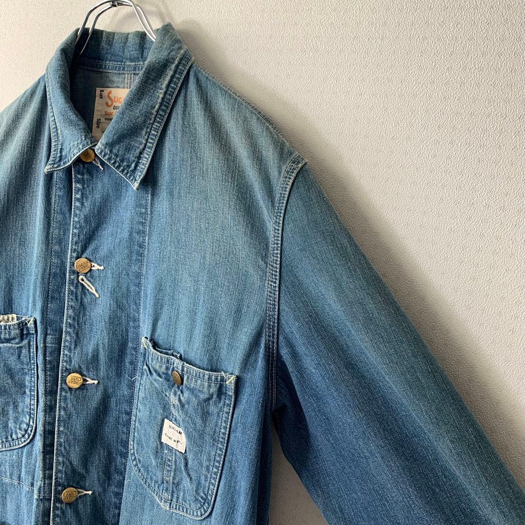 シュガーケーン 11ozデニムワークコート カバーオール ユーズドウォッシュ