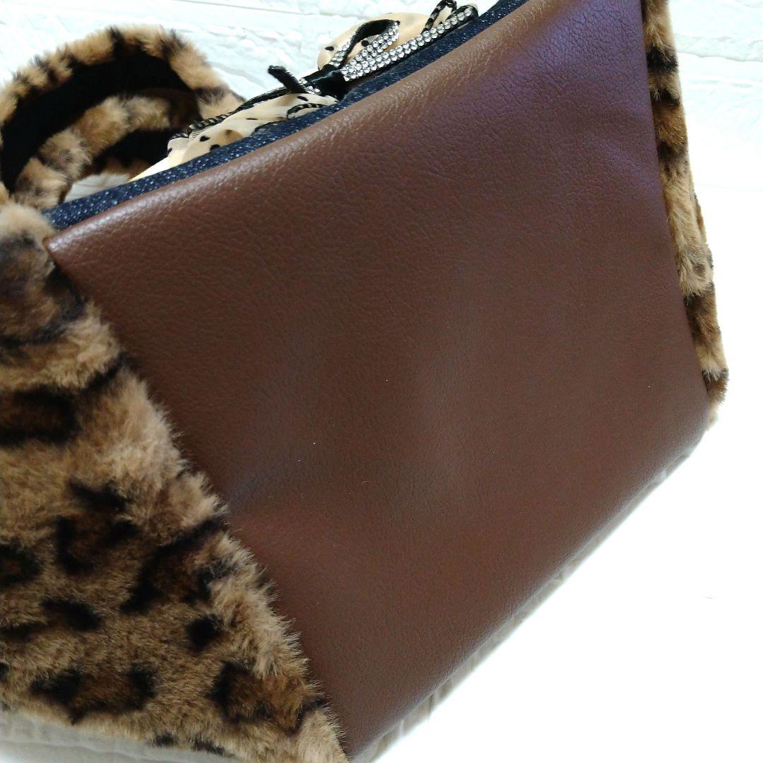 ね*】様 コヤンイサムチョン☆スクエアトートバッグ　デニム＆ヒョウ柄ボア　ふてに