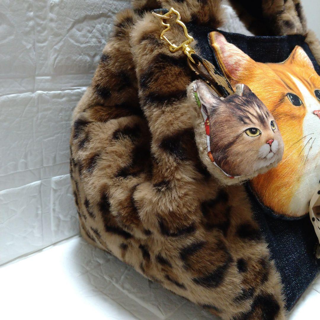 ね*】様 コヤンイサムチョン☆スクエアトートバッグ　デニム＆ヒョウ柄ボア　ふてに