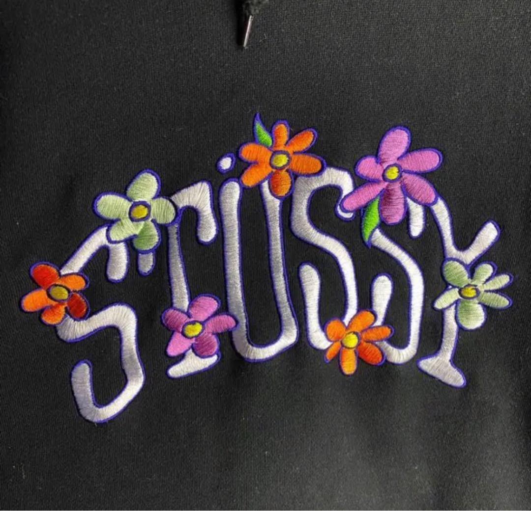 STUSSY 花 刺繍ロゴ パーカー XL