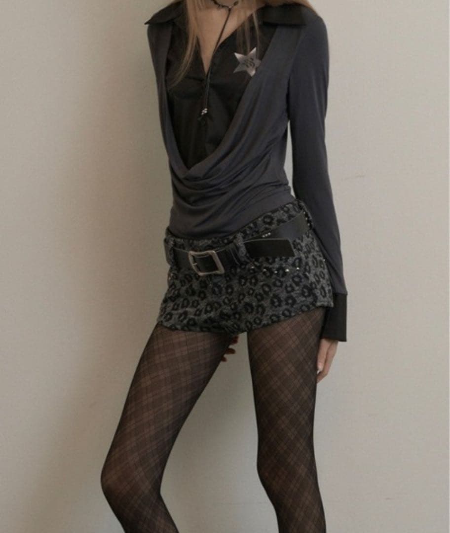 Setupexe ヒョウ柄ショートパンツ チャコールグレー