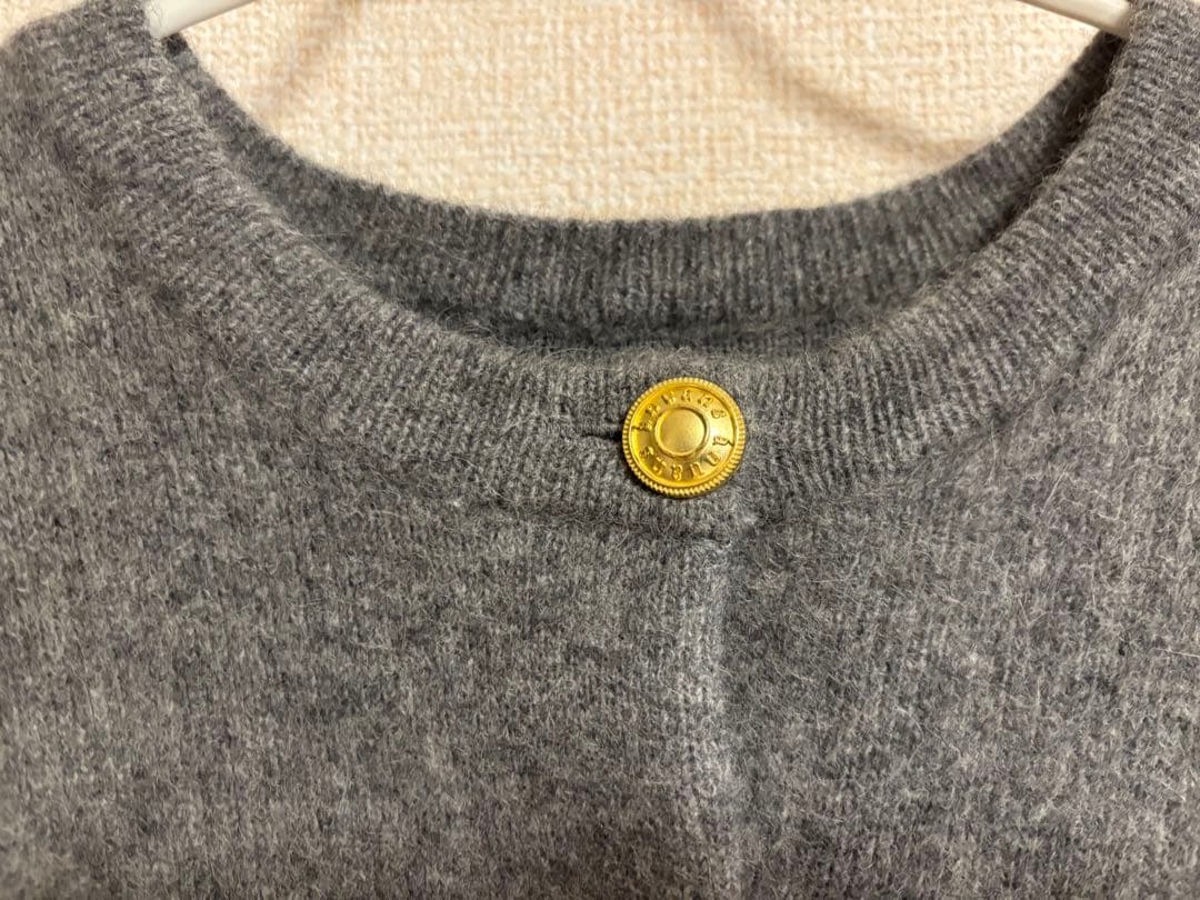 アニュアンス　グレー カシミヤブレンドノーカラーニットジャケット　anuans