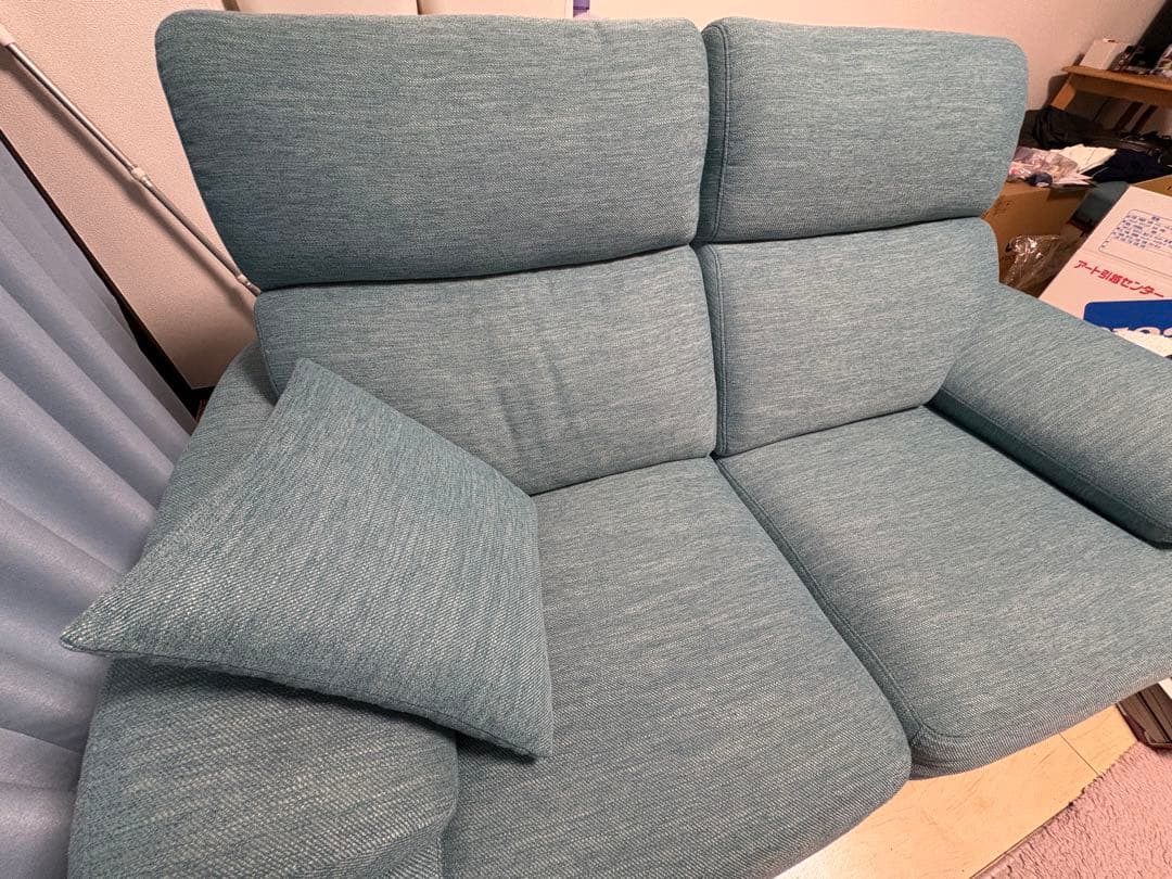 2人掛け布張りソファ ターコイズブルー