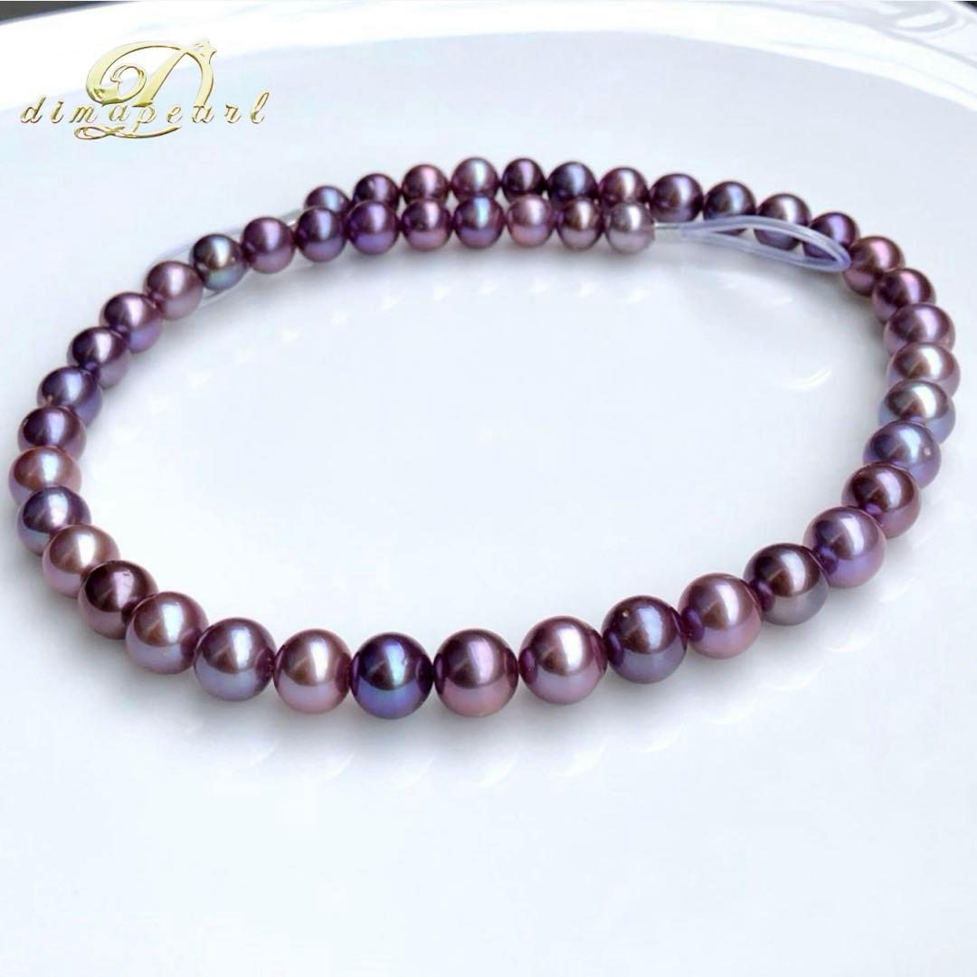 本真珠淡水エジソンパール　パープル系8-10㍉ネックレス連材BEN816