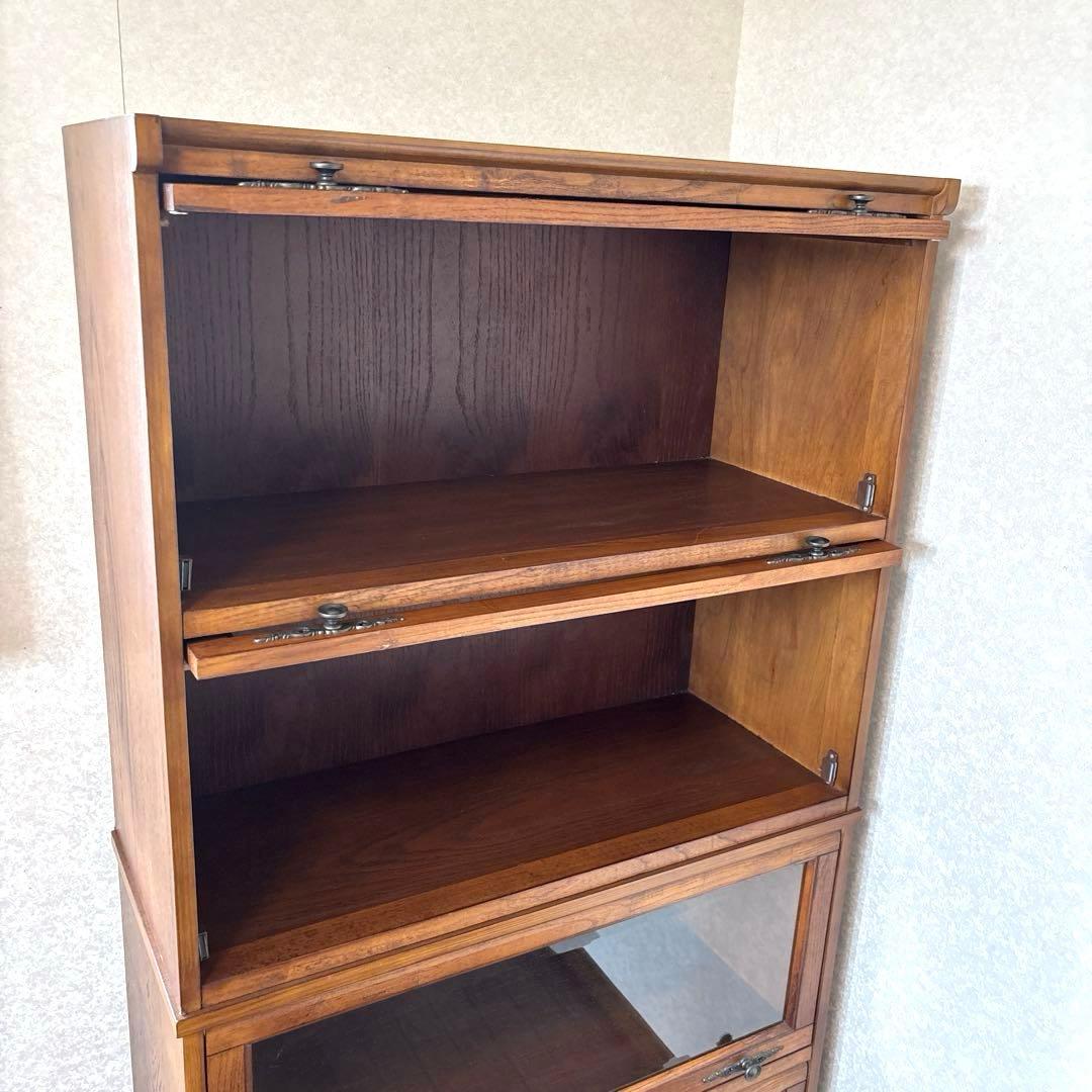 【良品】アンティーク ガラス棚 ブックケース フラップ式扉