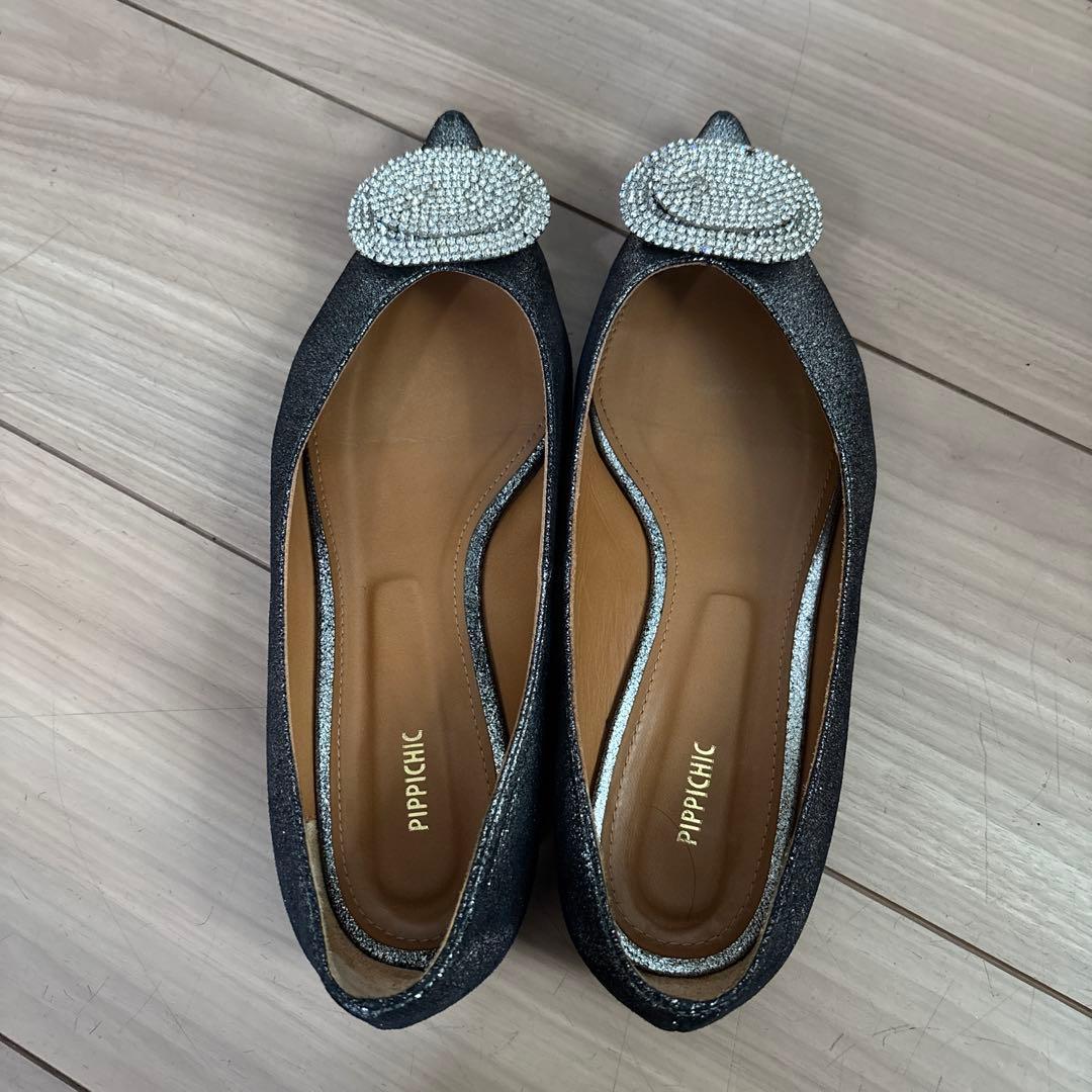 ピッピシック　ビジューパンプス　フラットシューズ　37