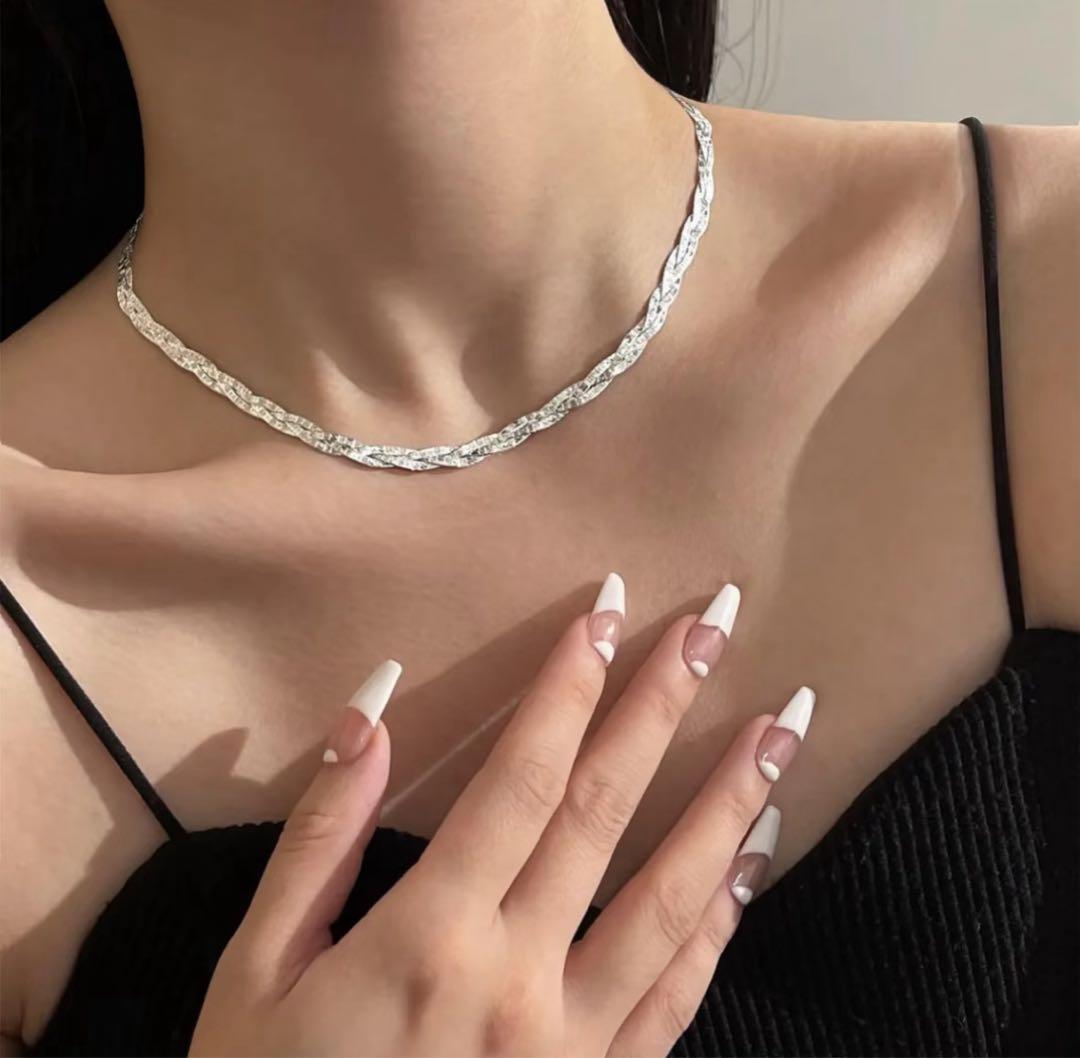 シルバー ツイストチェーン チョーカーネックレス イタリア製 Diorミラー1点