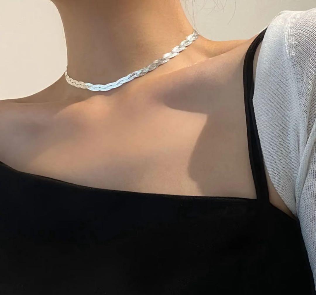 シルバー ツイストチェーン チョーカーネックレス イタリア製 Diorミラー1点