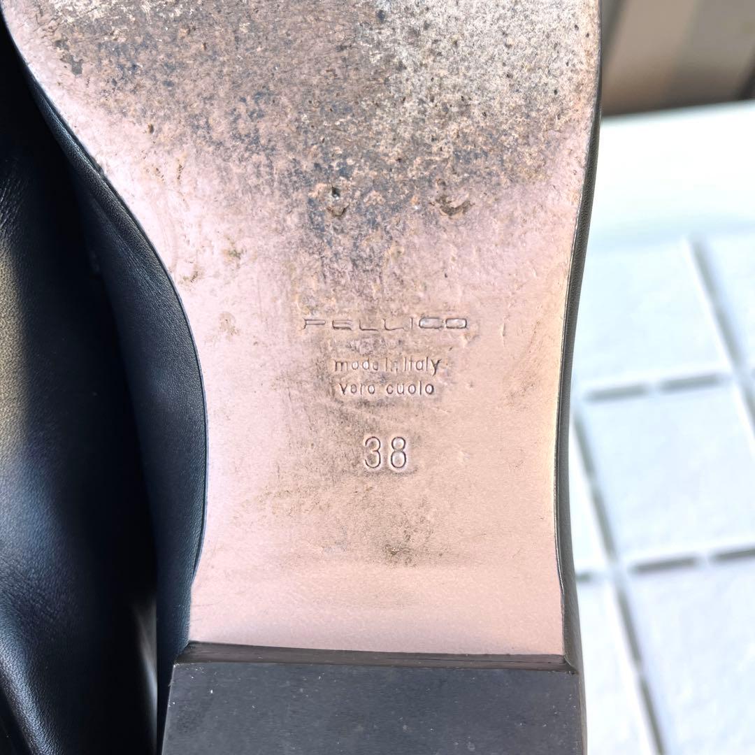 38 PELLICO ビット　ローファ　黒　フラット　ぺたんこ　24.5