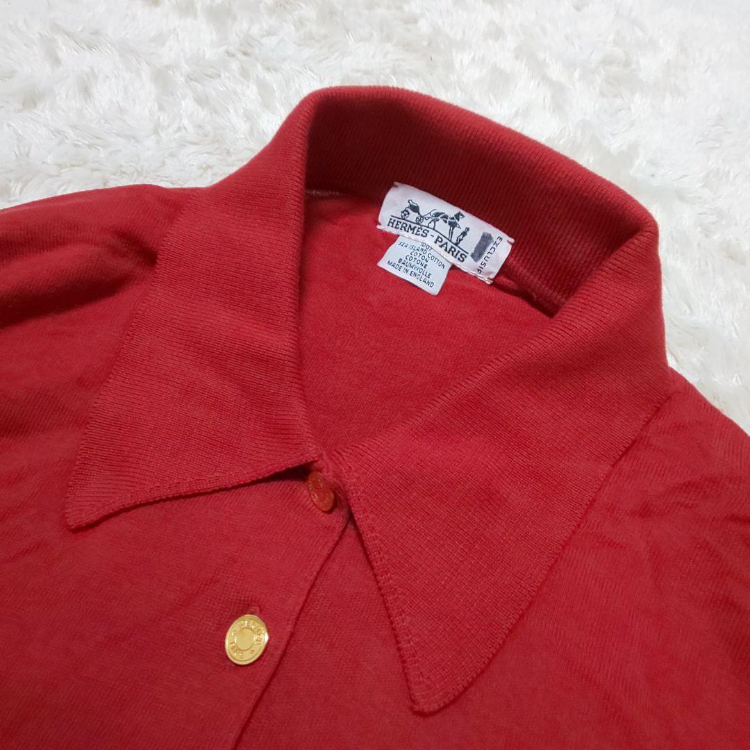 【美品/英国製】HERMES ヴィンテージ カラーカットソー ポロシャツ 金釦