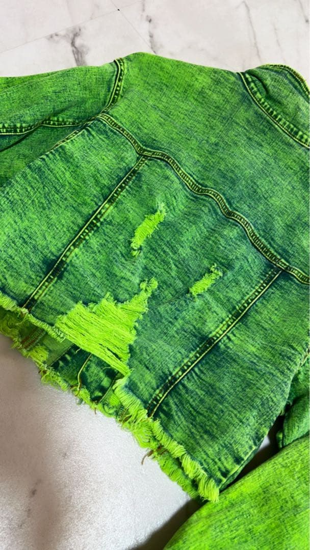 Miifashionnovaグレーフード付クロップドデニムジャケット