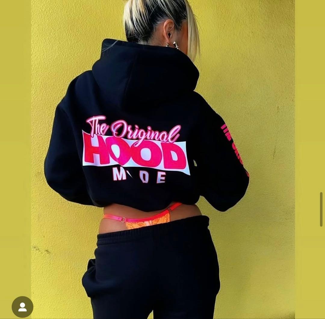 Miifashionnovaグレーフード付クロップドデニムジャケット