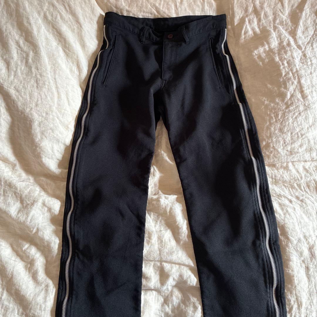 ブラックコムデギャルソン　ポリ縮ジップパンツ