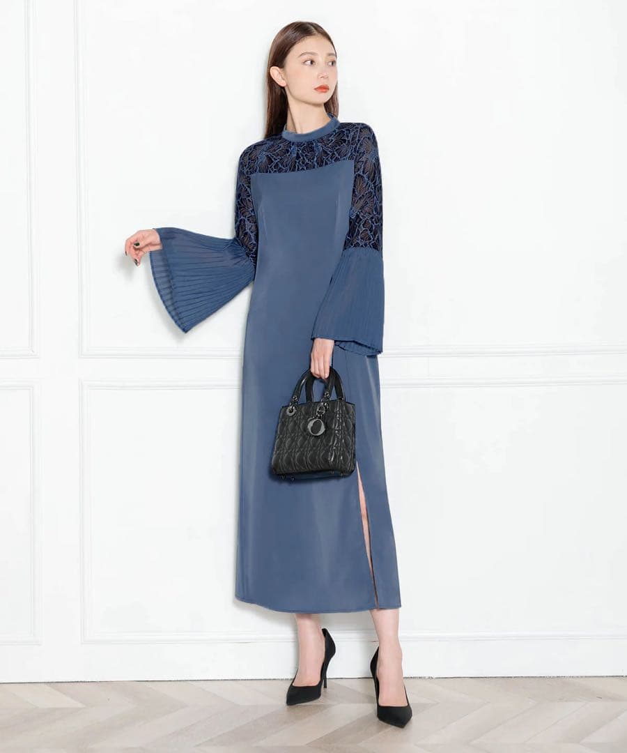 新品未使用【LEJA】レース切替スリットAラインロングドレスワンピース