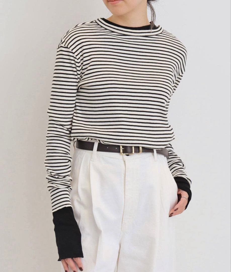 BORDER RIB LONGSLEEVE T-SHIRT ホワイト