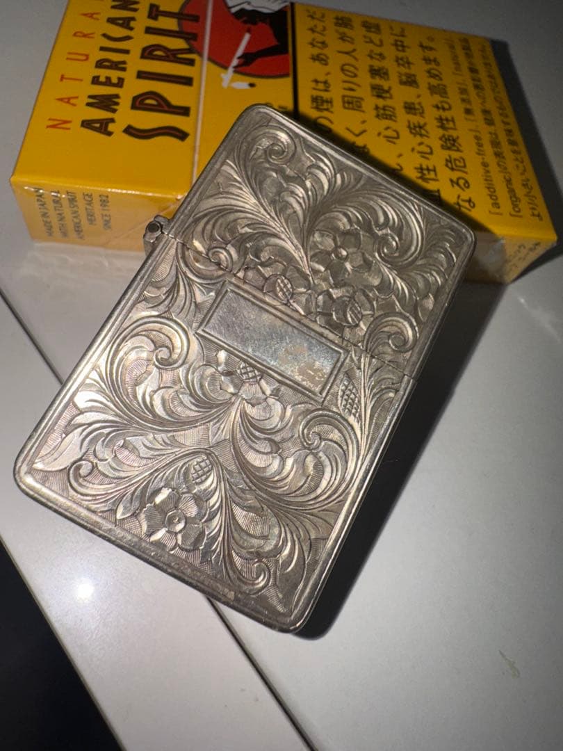 純銀　全面手彫刻　Sterling 純銀製 ZIPPO