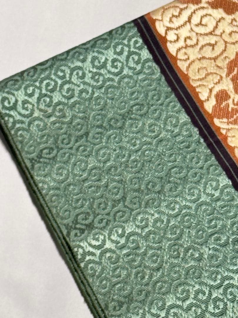 [とも] 本場筑前博多織　名古屋帯　正絹　唐草　緑　博多帯　カジュアル