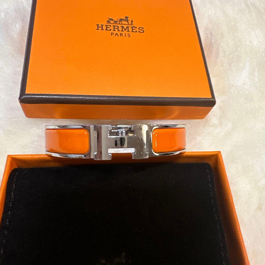 HERMES オレンジ バングル　クリックH エナメルブレスレット