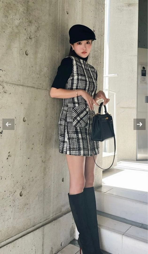 Sheller‪‪❤︎‬フロントZIPツイードドレス