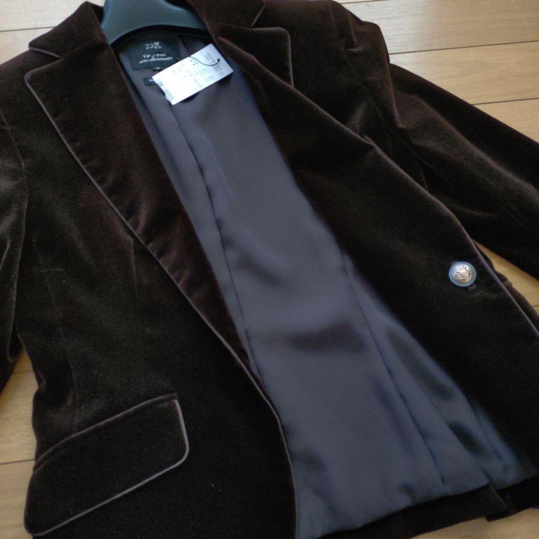 新品 23区 ダークブラウン ベルベット テーラードジャケット 別珍