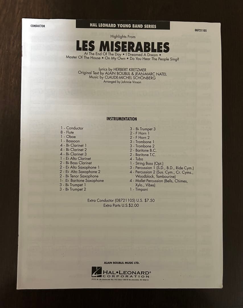 LES MISERABLES コンサートバンド用　吹奏楽 楽譜
