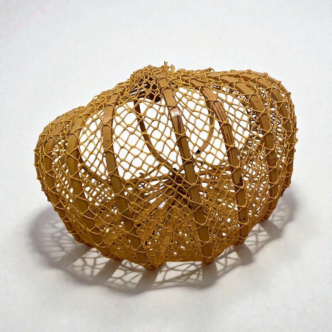 折りたたみかごバッグ　ピーコックバッグ　ヴィンテージ　レトロ　竹　イエロー