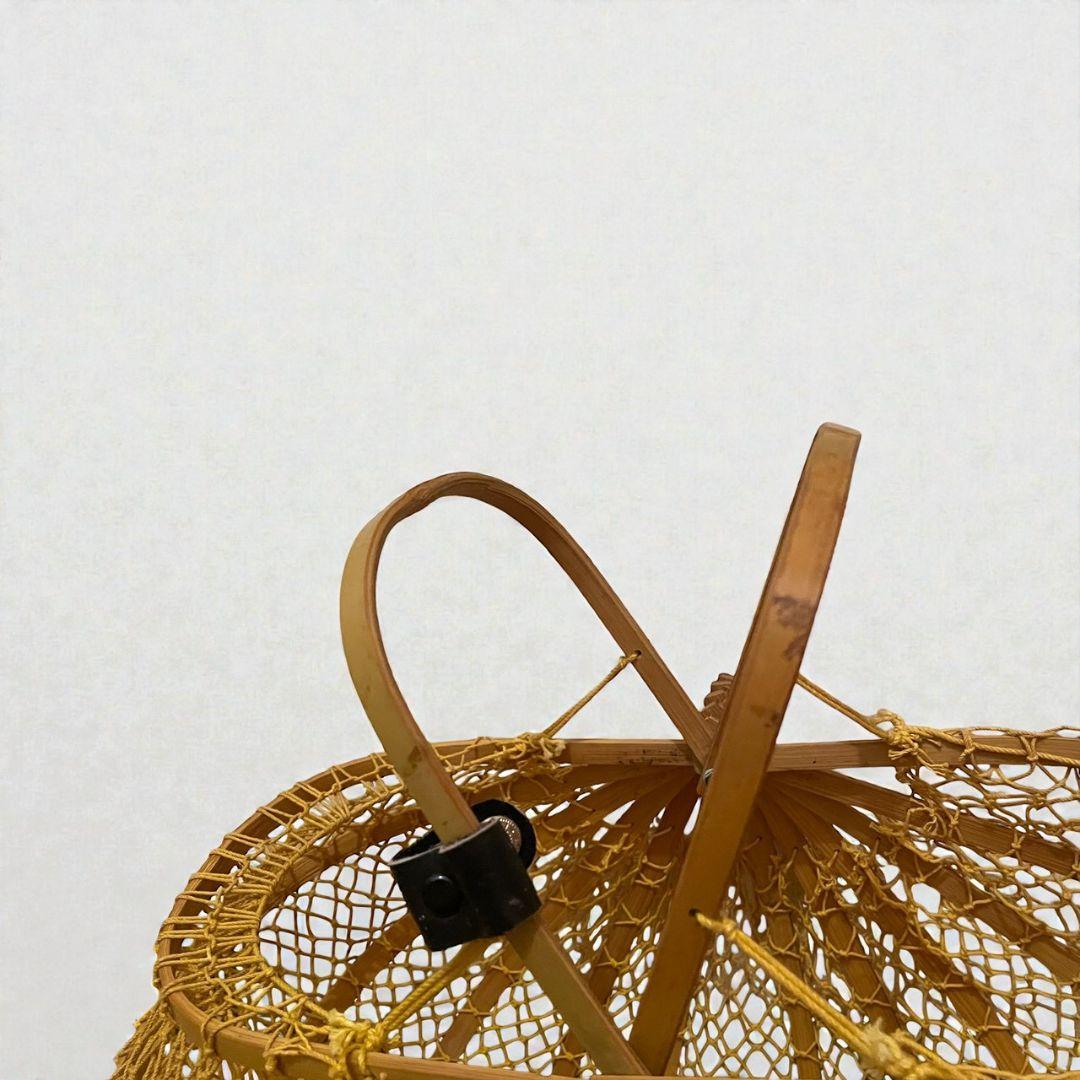 折りたたみかごバッグ　ピーコックバッグ　ヴィンテージ　レトロ　竹　イエロー