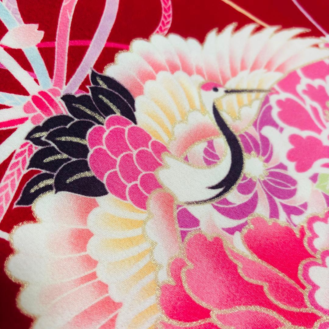 【JAPAN STYLE 】お宮参り 産着 合繊 洗える着物ワインレッド 襦袢付