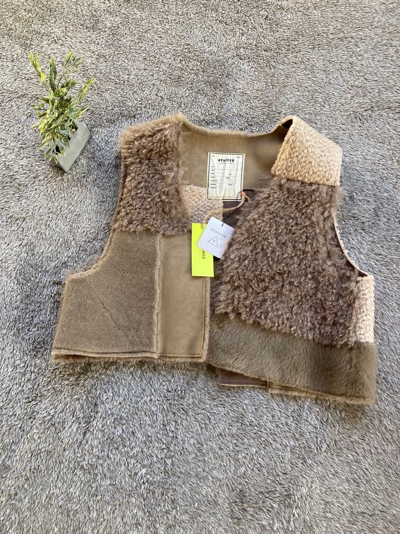 未使用 etsinta 定価1.6 リメイク ファー ムートン ベスト
